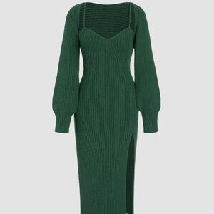 KNIT SOLID CAMI SPLIT MIDI DRESS & SHRUG